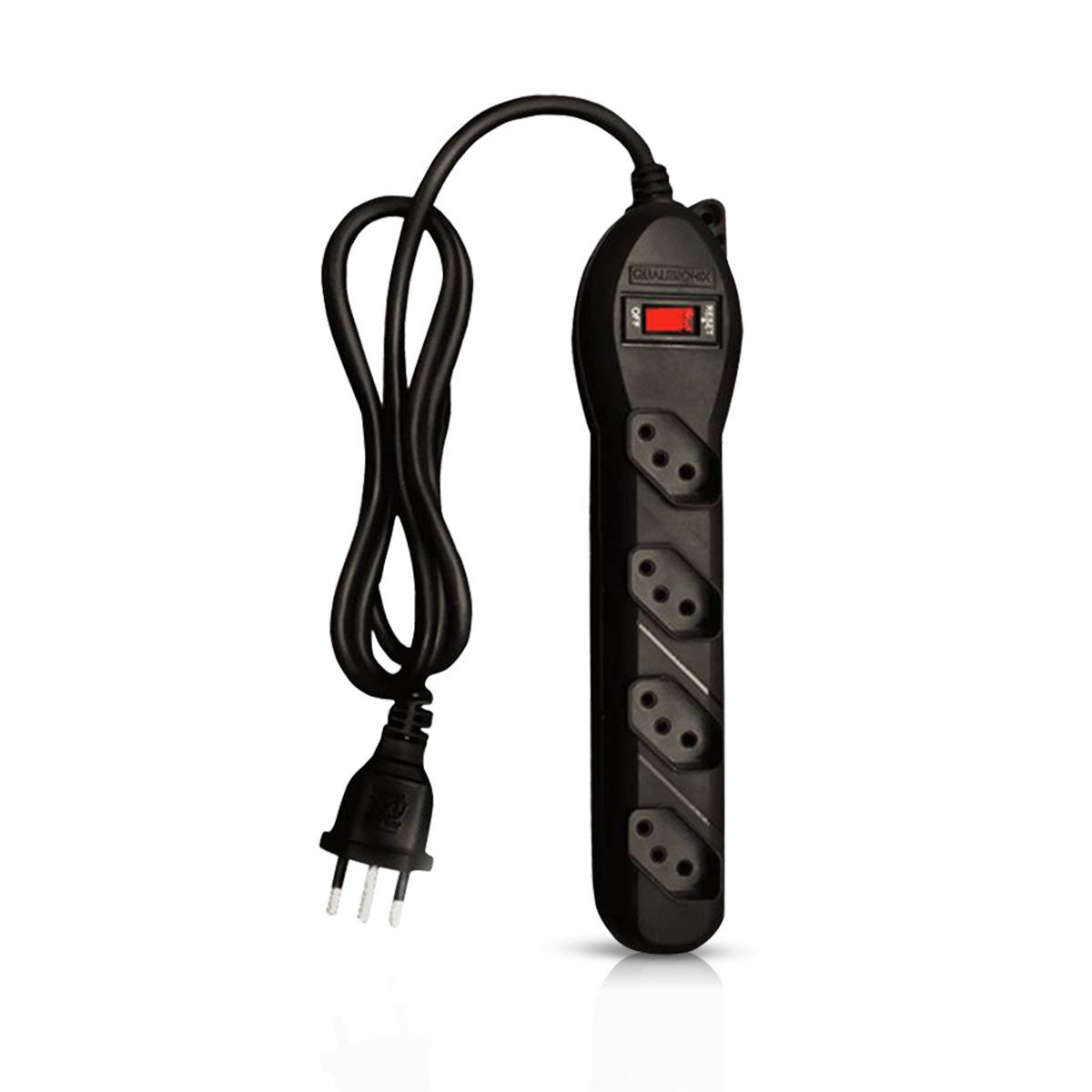 Filtro De Linha Qfl4 Circuit Breaker 4 Tomadas Bivolt Plástico Preto 10A 1,20 Metros - Qualitronix