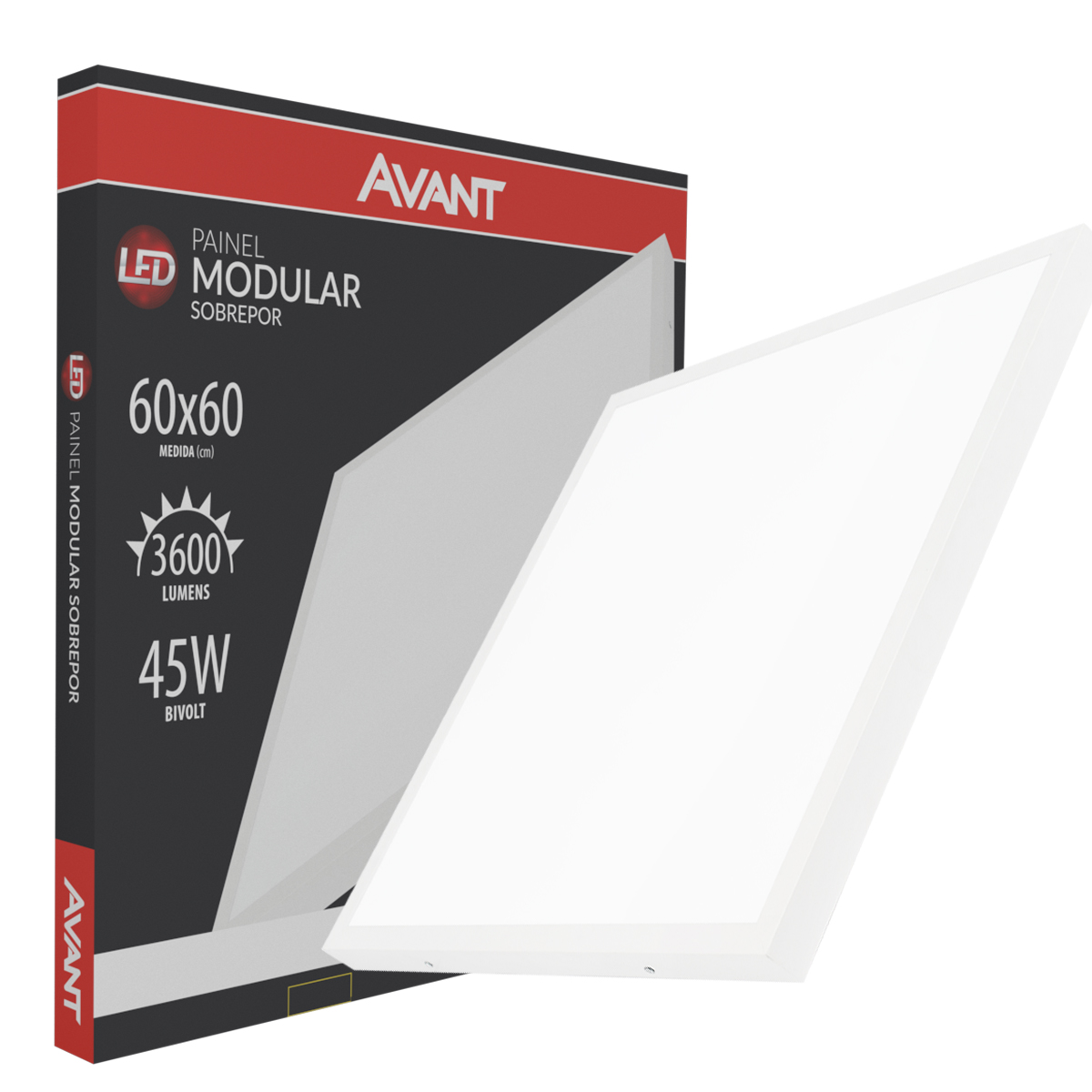 Luminária Painel Led Sobrepor Quadrado Branco 45W Bivolt Luz Branca 6500K 3600Lm 60x60Cm - Avant