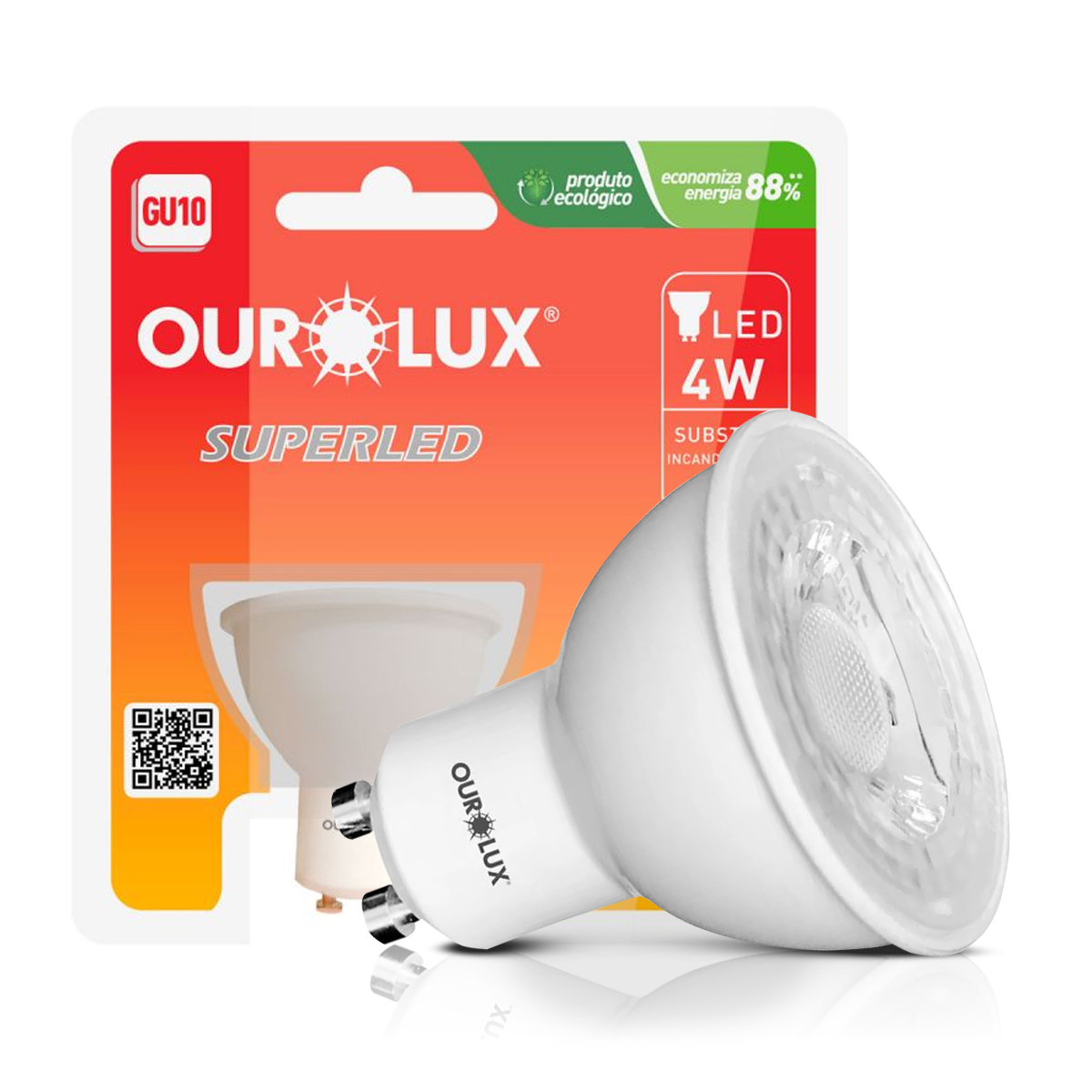 Lâmpada Led Dicroica Mr16 4W Bivolt Gu10 6500K Luz Branca - Ourolux