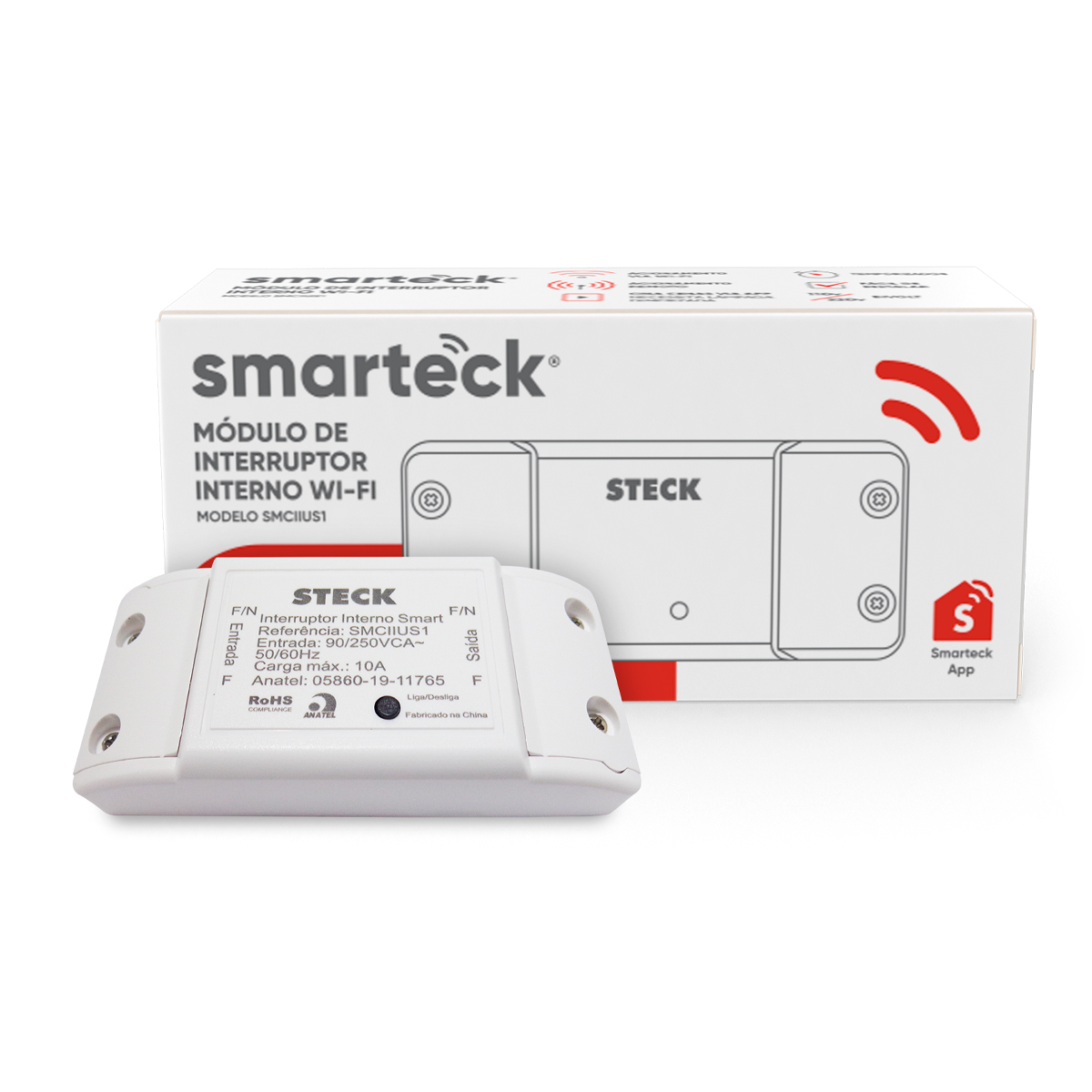 Módulo Interruptor Interno Inteligente Smart 10A Android/iOS Com Comando De Voz - Smarteck