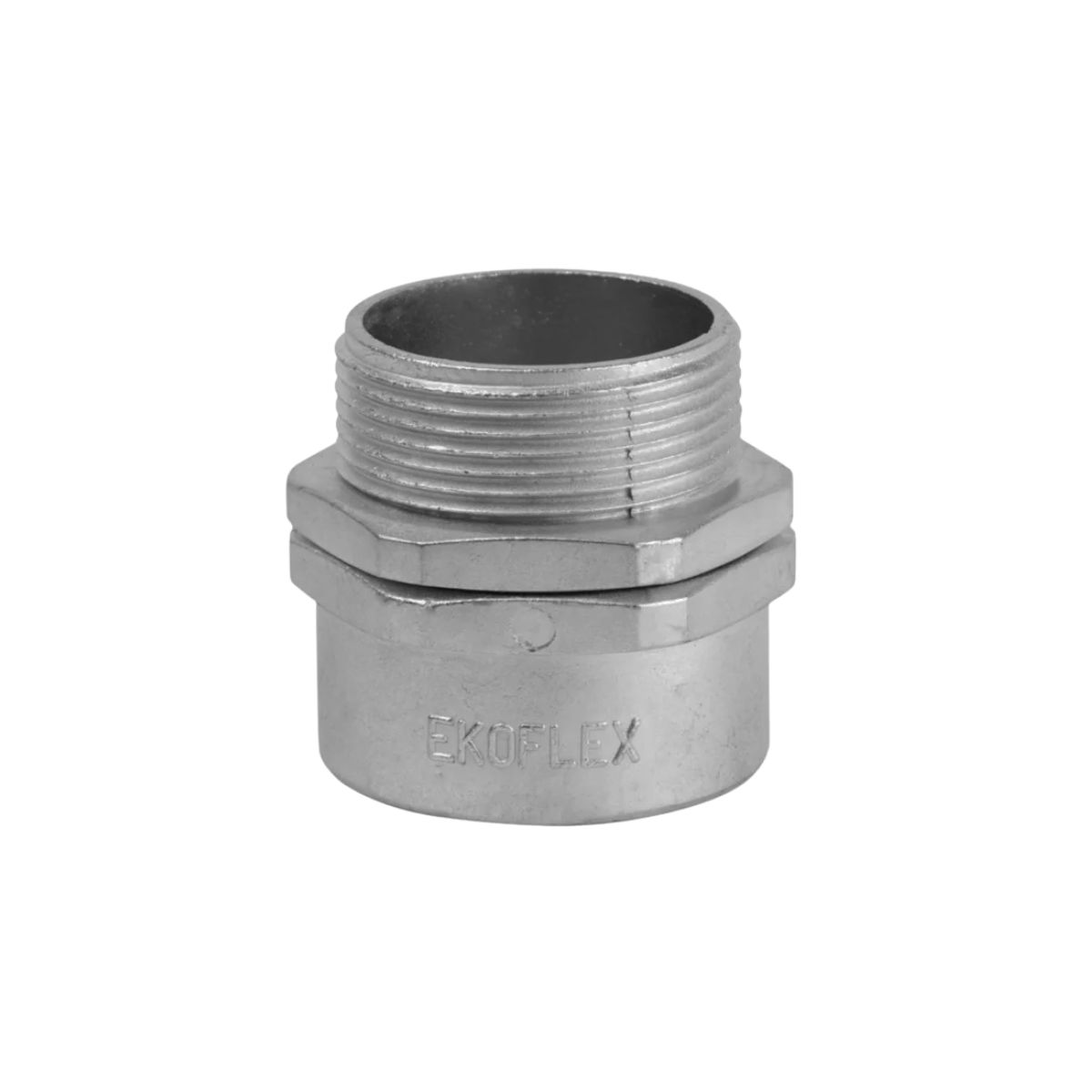 Conector Eletroduto Macho Zamak Zincado 2Pol Bsp Reto Giratório - Ekoflex