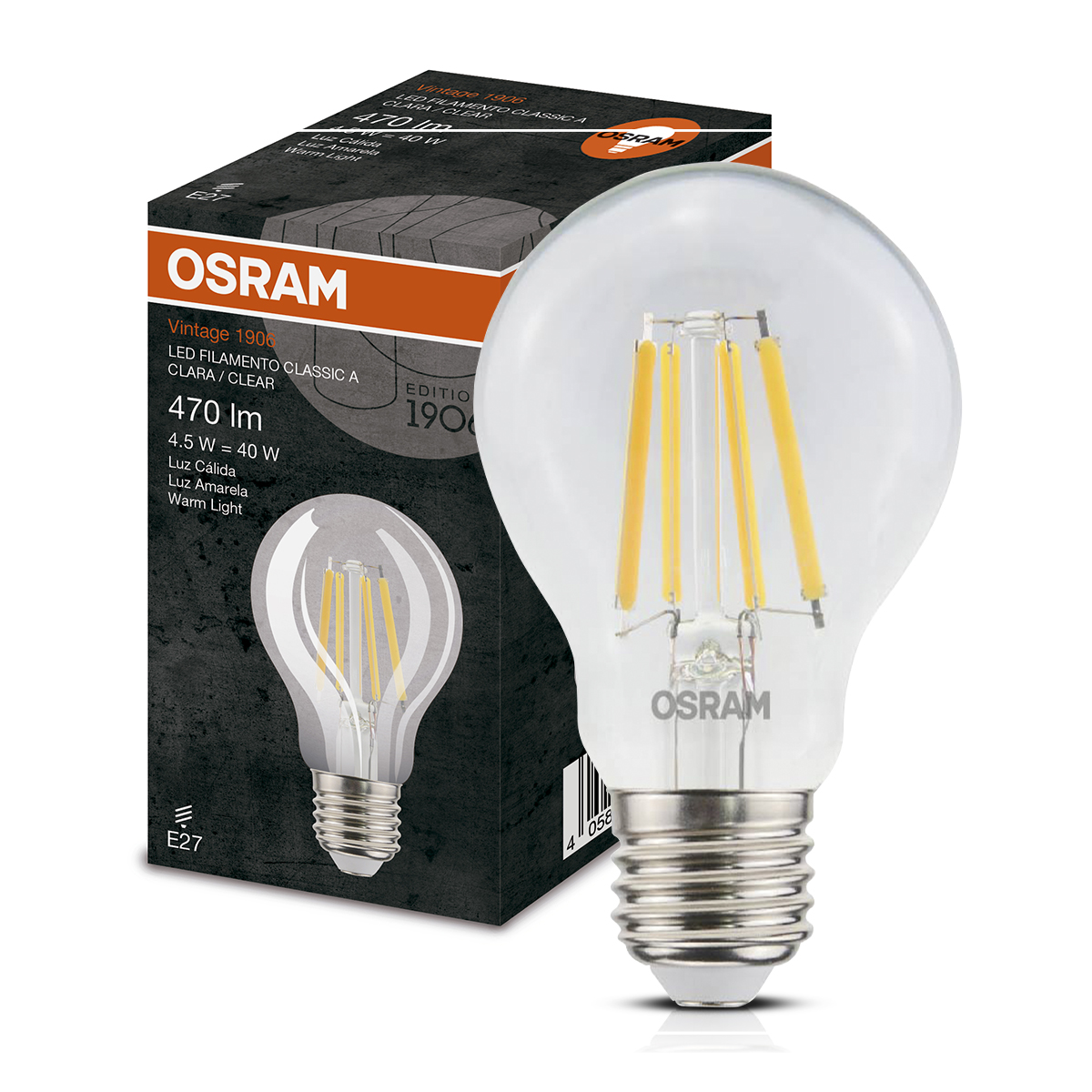 Lâmpada Led Filamento Bulbo A60 4,5W Bivolt E27 2700K Luz Amarela - Ledvance