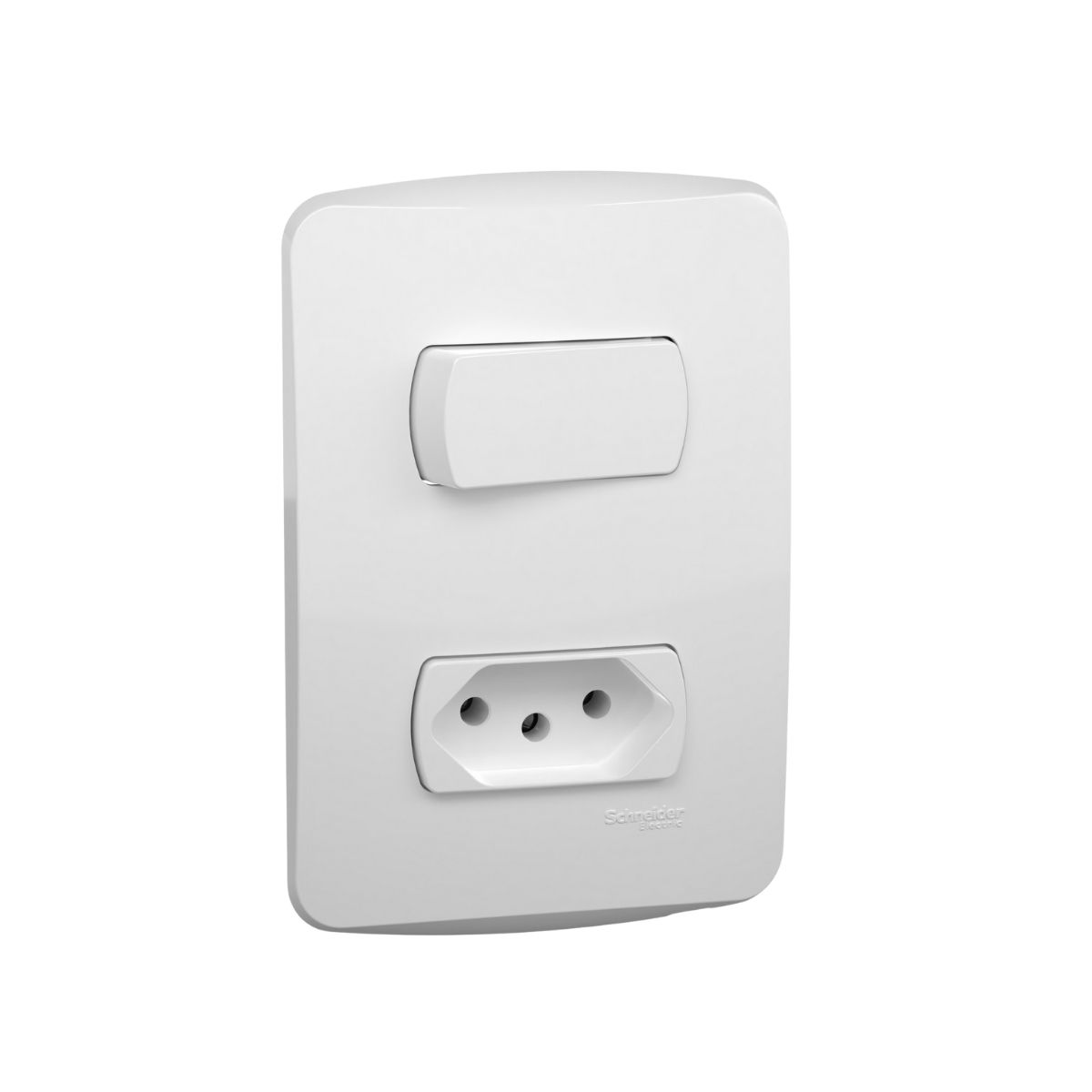Conjunto 1 Interruptor Simples + 1 Tomada 2P+T Distanciados 10A 250V C/Placa 4X2 Branco Miluz - Schneider