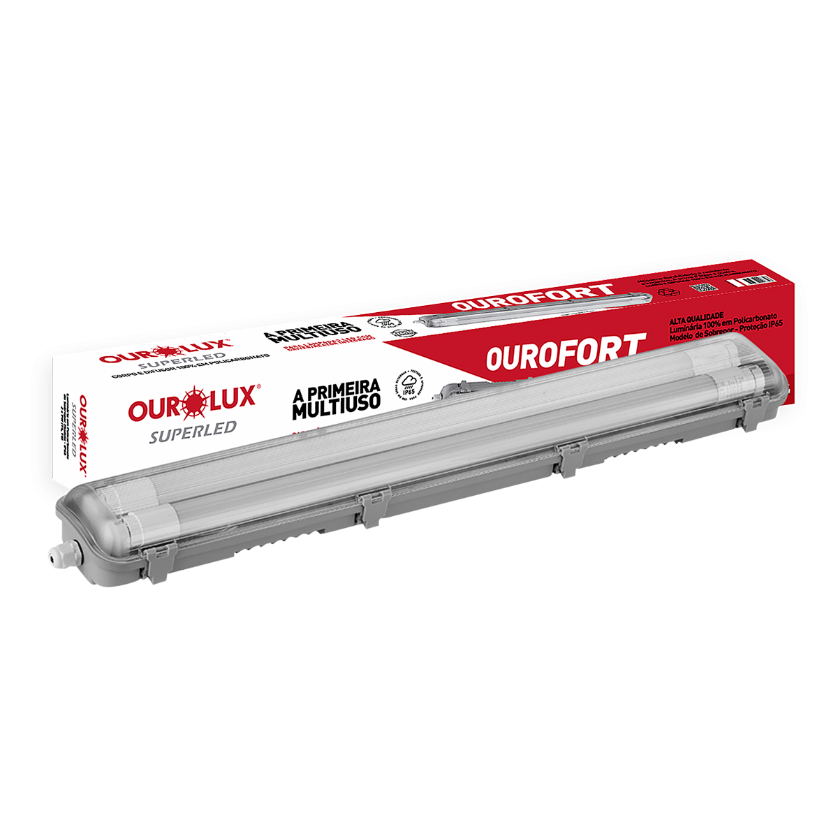 Luminária Hermetica Tubular Led Sobrepor 9W 2Xg5/G8 Cinza Ip65 - Ourolux