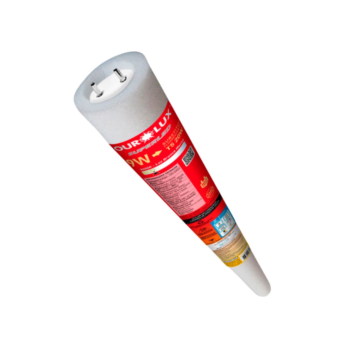 Lâmpada Led Tubular T5 9W Bivolt G5 3000K Luz Amarela - Ourolux