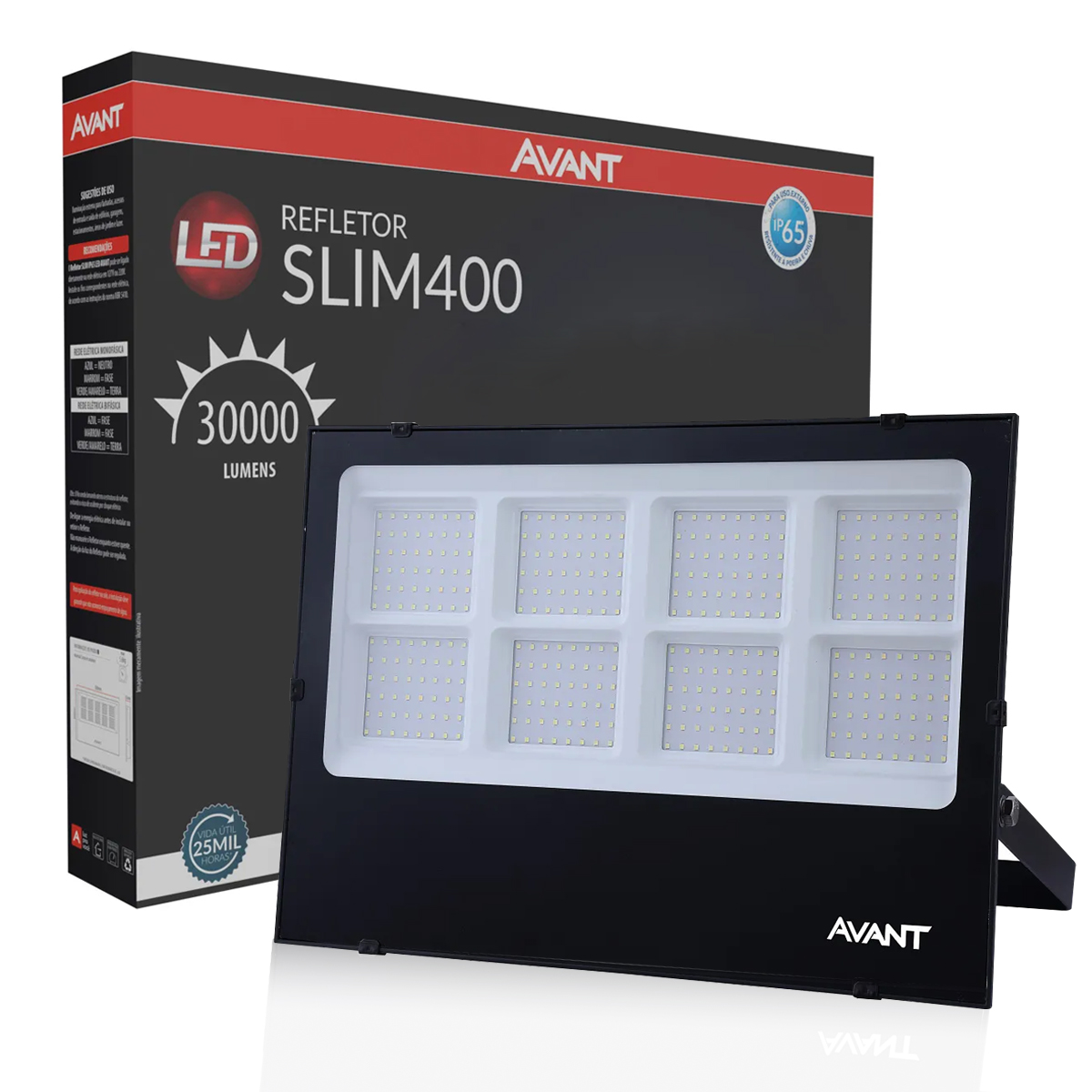 Luminária Refletor Led Retangular 400W Bivolt 6500K Luz Branca - Avant