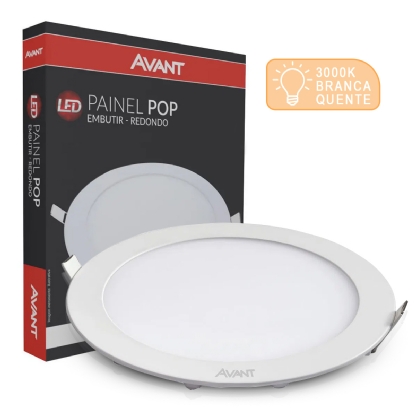 Luminária Painel Plafon Led Embutir Redondo 18W Bivolt 3000K Luz Amarela - Avant