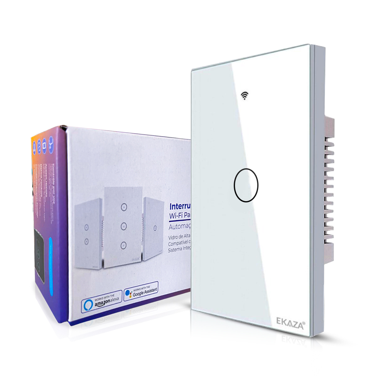 Interruptor Inteligente Smart Wifi Touch 1 Botão Bivolt 4X2 Branco Android/iOS Alexa/Google - Ekaza