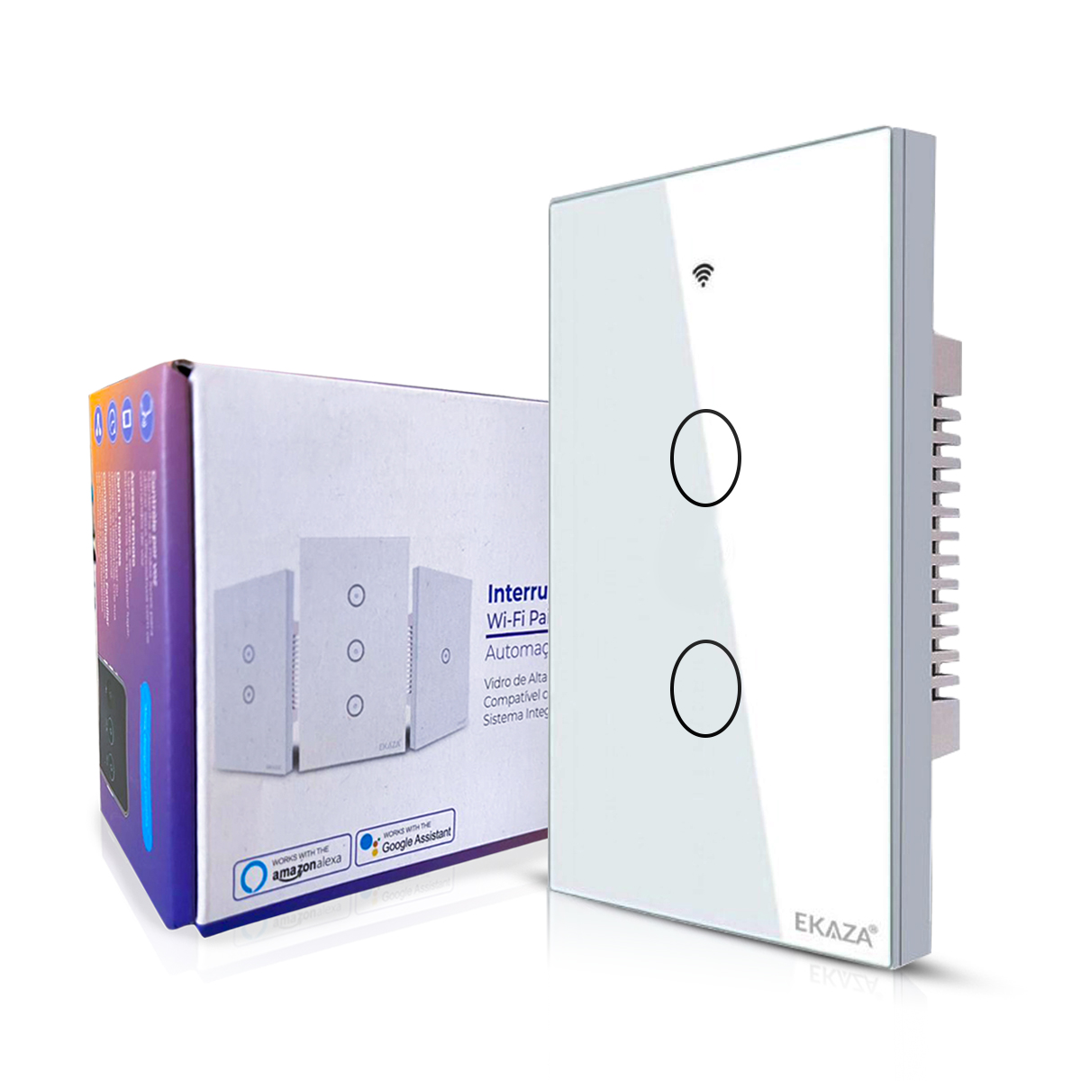 Interruptor Inteligente Smart Wifi Touch 2 Botões Bivolt 4X2 Branco Android/iOS Alexa/Google - Ekaza