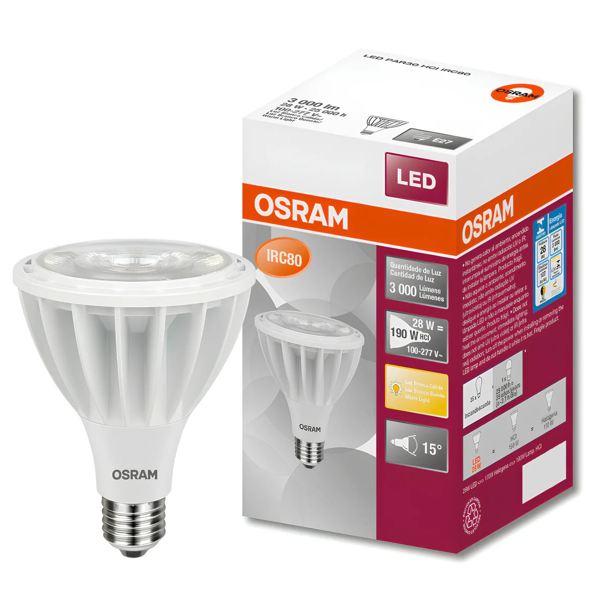 Lâmpada Led Par30 28W Bivolt E27 3000K Luz Amarela 3000Lm 30G 7017621 - Osram