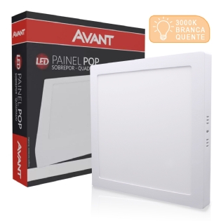 Luminária Plafon Painel Led Sobrepor Quadrado Branca 24W Bivolt 3000K Luz Amarela - Avant