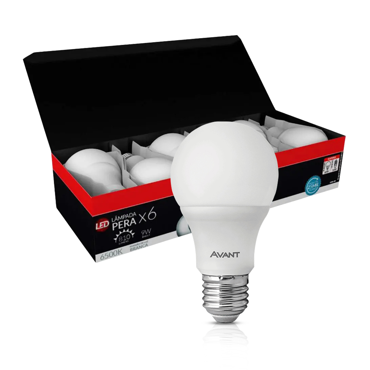 Kit 6 Lâmpada Led Bulbo A60 9W Bivolt E27 6500K Luz Branca - Avant