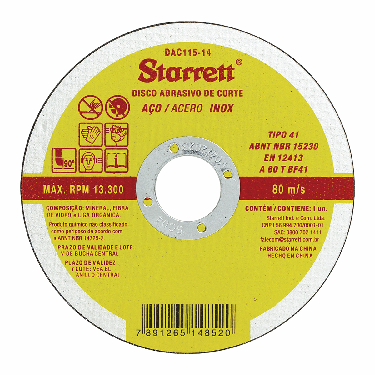 Disco Corte 115X1,0X22,2mm 4.1/2X3/64X7/8 - Starrett