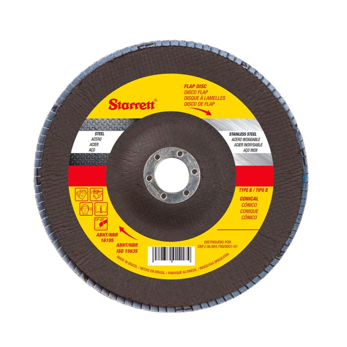 Disco Flap 4.1/2 (115Mm) Furo 7/8 (22,23Mm) Gr. 40 Fibra Vidro Cônico Tipo B FDS115-40FC Starrett