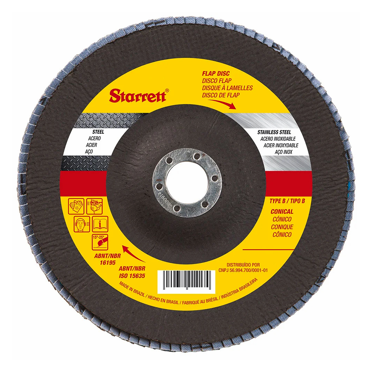 Disco Flap 4.1/2 115mm Furo 7/8 22,23mm Gr. 100 Fibra Vidro Cônico Tipo B - Starrett