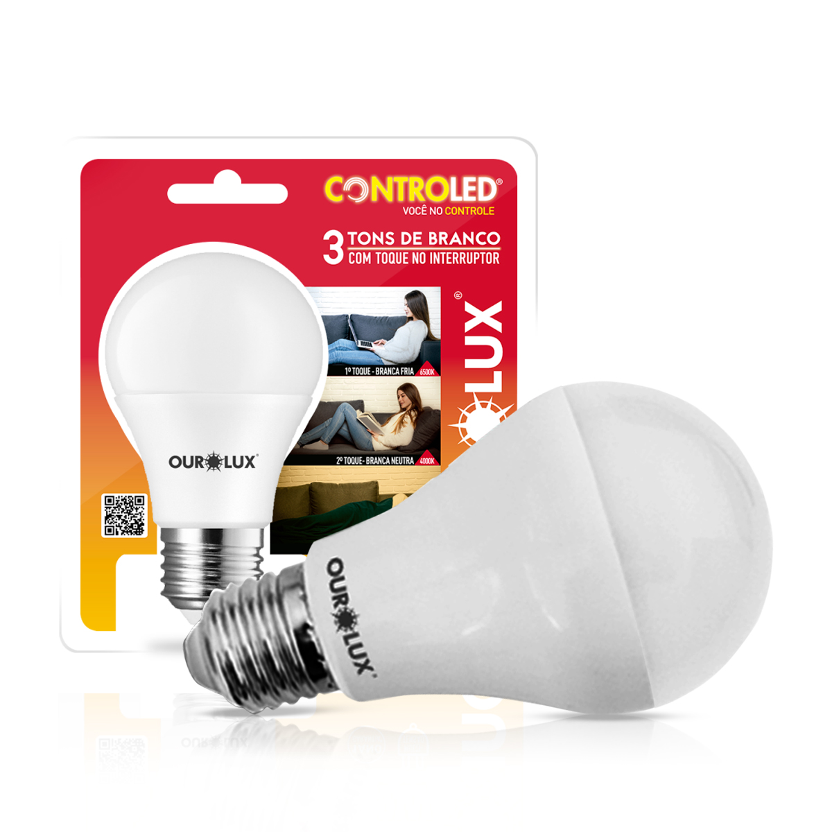Lâmpada Led Inteligente Smart Controled 3 Tons Branco 9W Bivolt E27 2700K-6500K - Ourolux