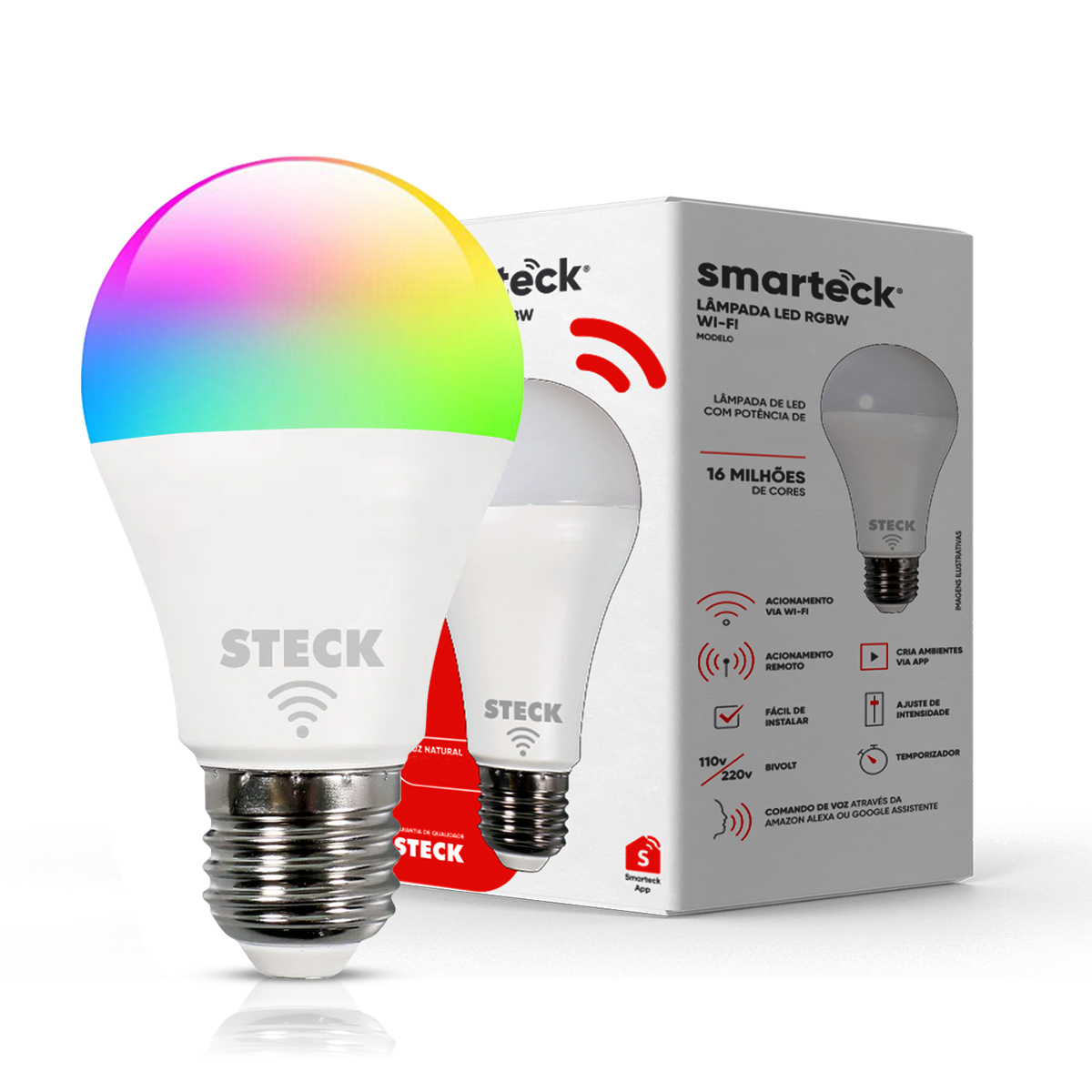 Lâmpada Led Inteligente Smart Wifi 7W Bivolt E27 RGBW - Smarteck