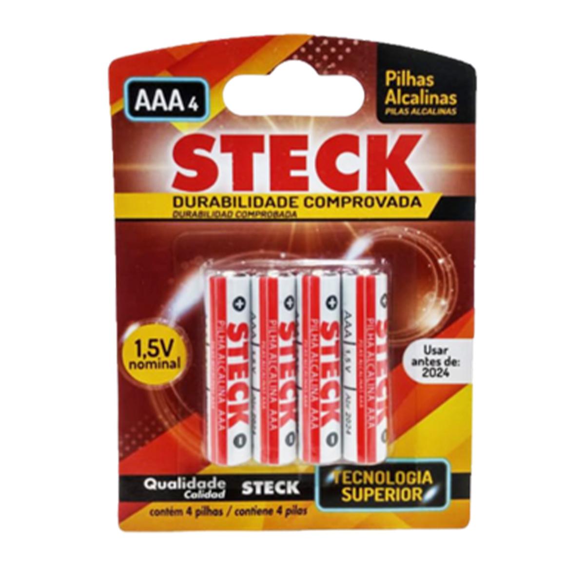 Pilha Alcalina Palito 1,5V AAA Cartela Com 4 Unidades - Steck