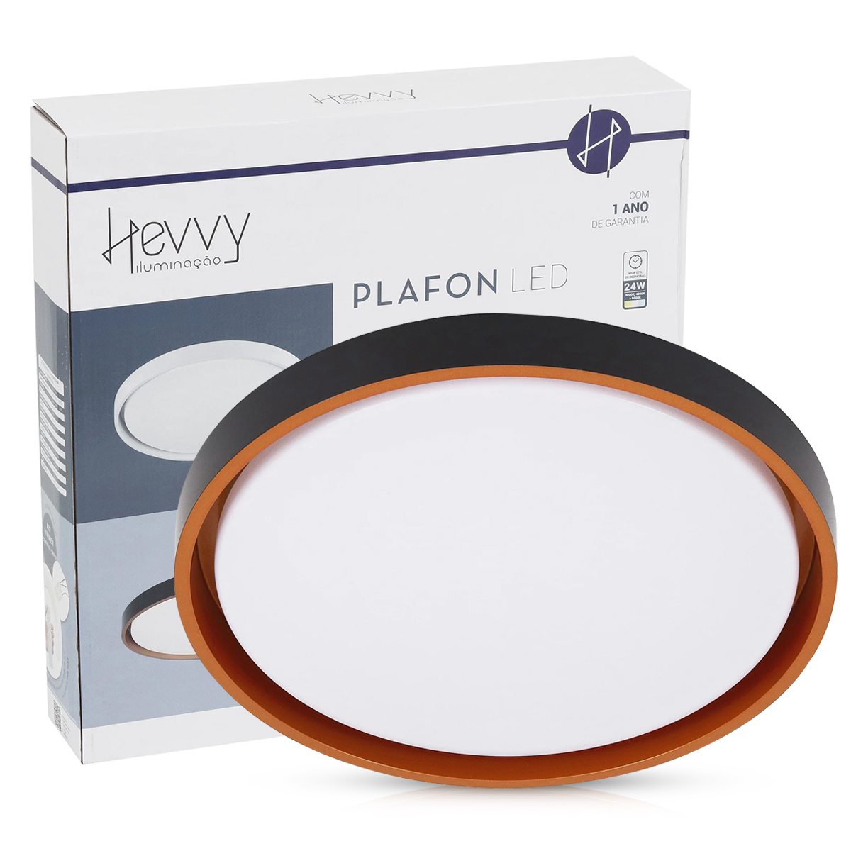 Luminária Plafon Led Sobrepor Montana Preto 24/48W Bivolt Luz Amarela/Neutra/Branca 3000/4000/6000K - Hevvy