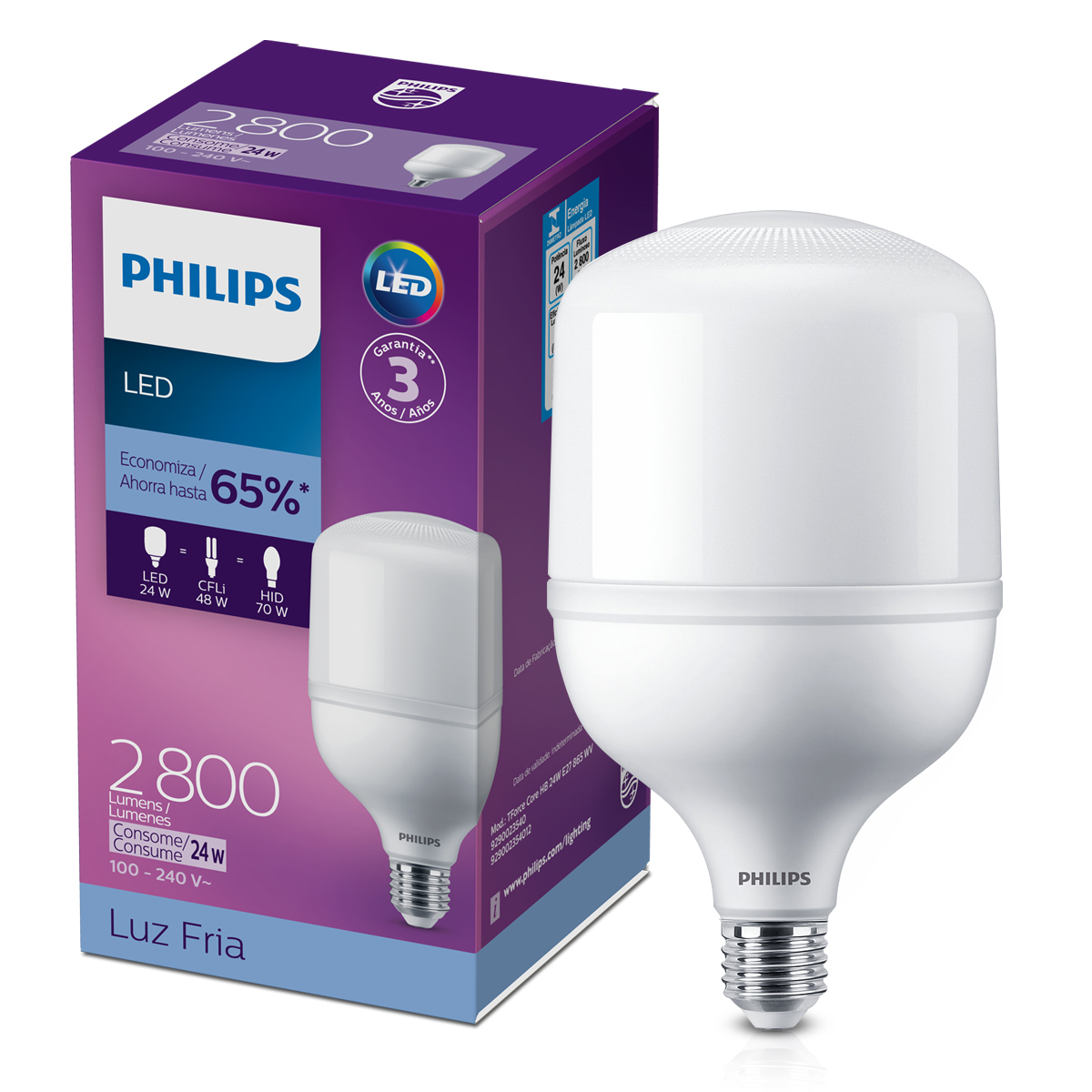 Lâmpada Led Bulbo Alta Potência T 24W Bivolt E27 6500K Luz Branca Luz - Philips