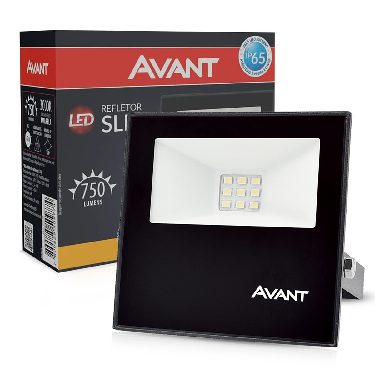 Luminária Refletor Led Retangular Preto 10W Bivolt 3000K Luz Amarela Difusor Vidro 25000H - Avant