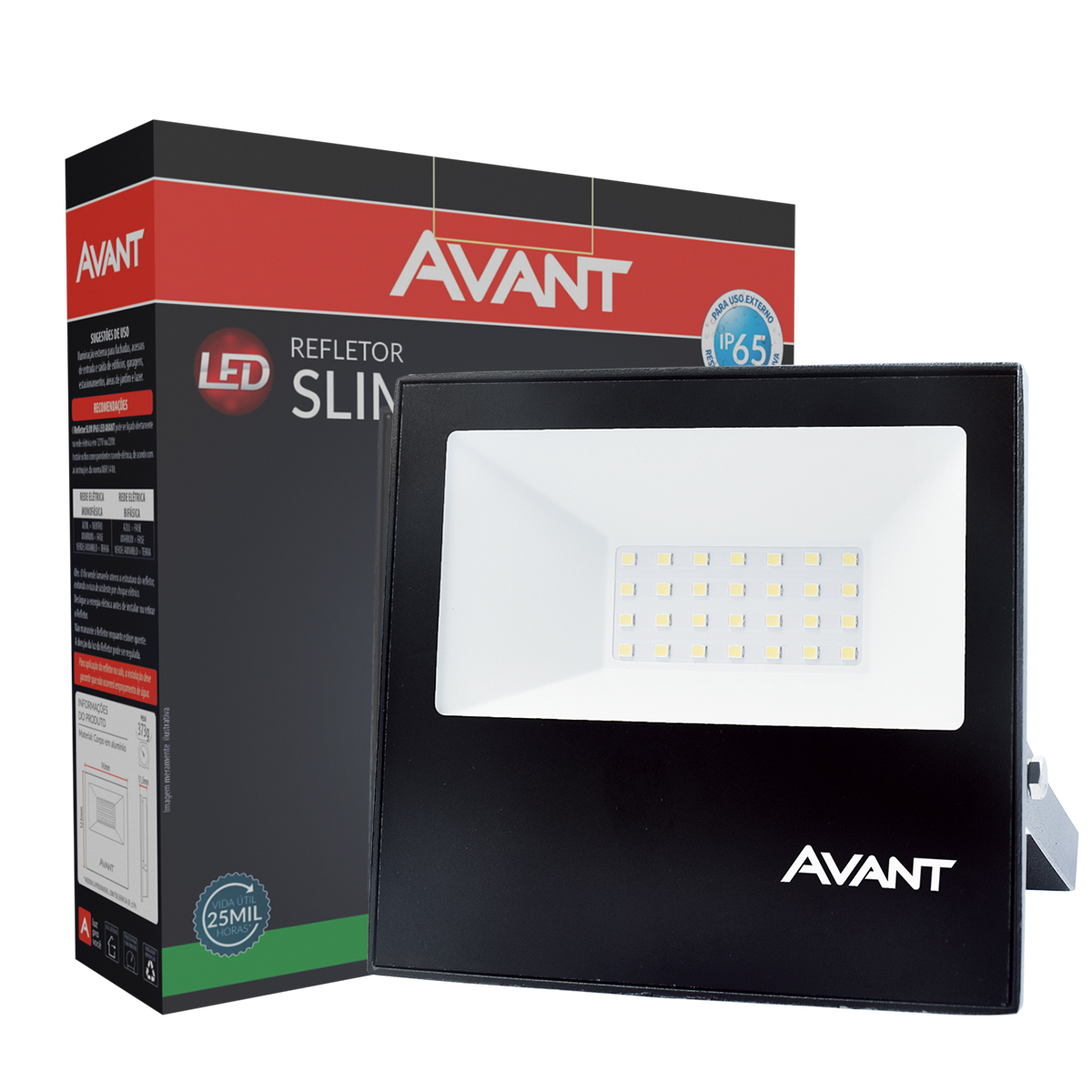 Luminária Refletor Led Retangular Preto 30W Bivolt Verde Difusor Vidro Temperado - Avant