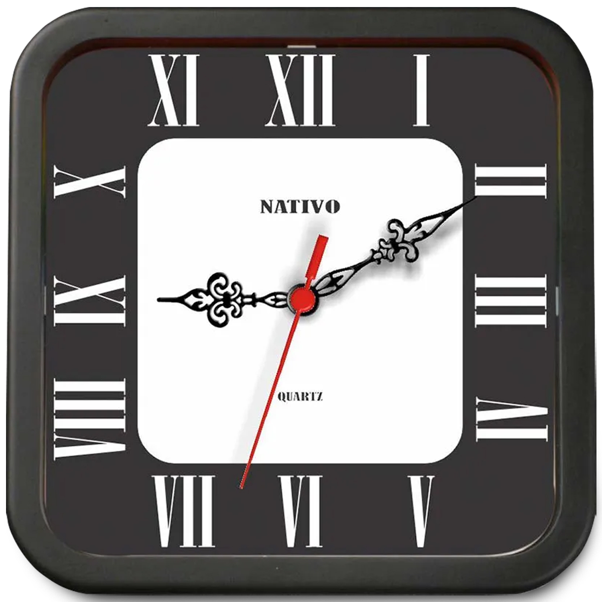 Relógio Parede Quadrado Black Romano 22x22Cm 51480-9 - Nativo