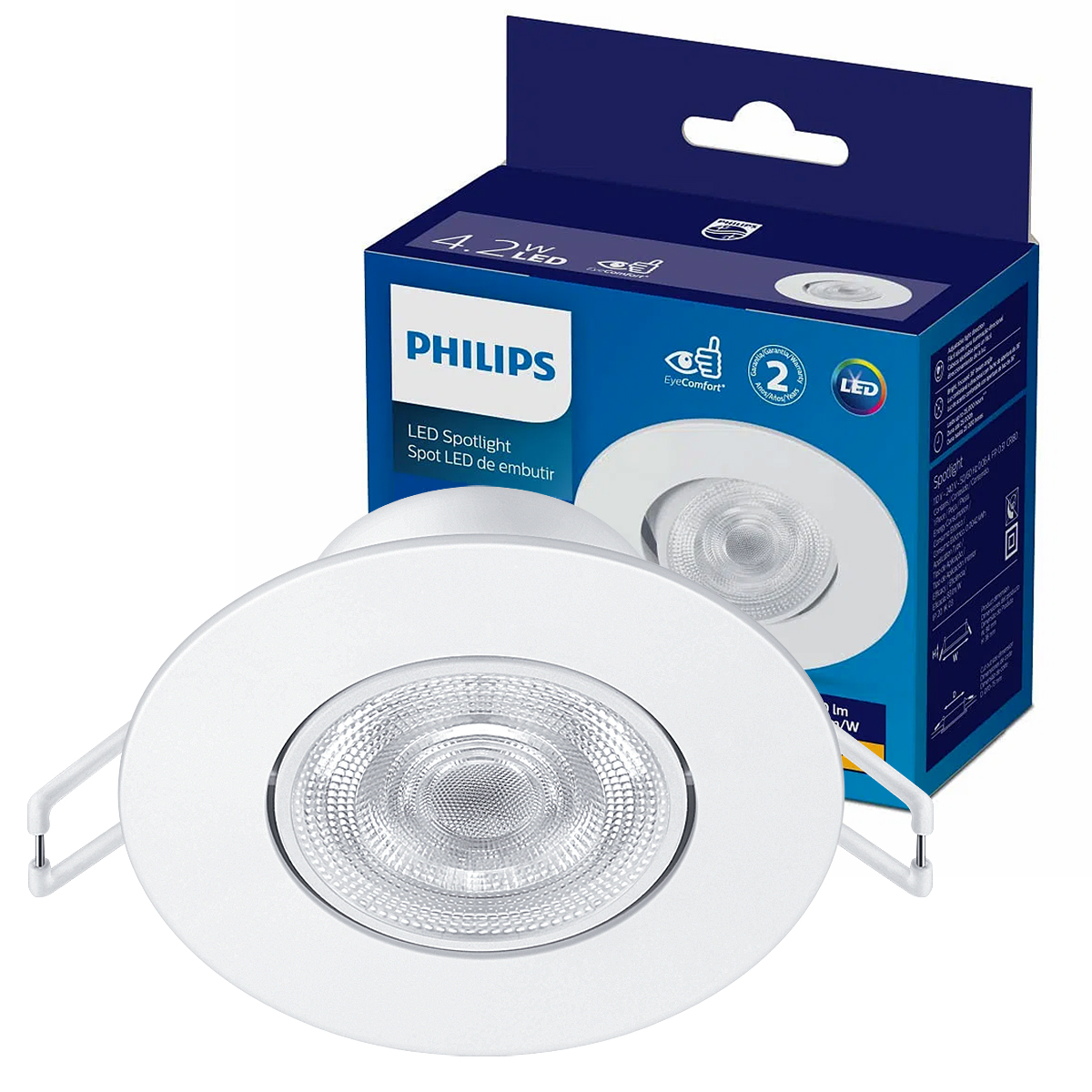 Luminária Spot Led Embutir Redonda 4,2W Bivolt 2700K Luz Amarela - Philips