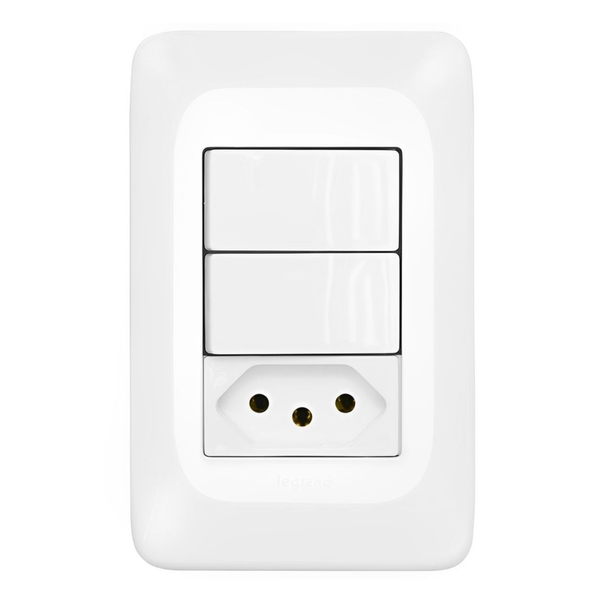 Conjunto 2 Interruptor Simples + 1 Tomada 2P+T 10A 250V Com Placa 4X2 Branco Pial Pop LGX113 Pial