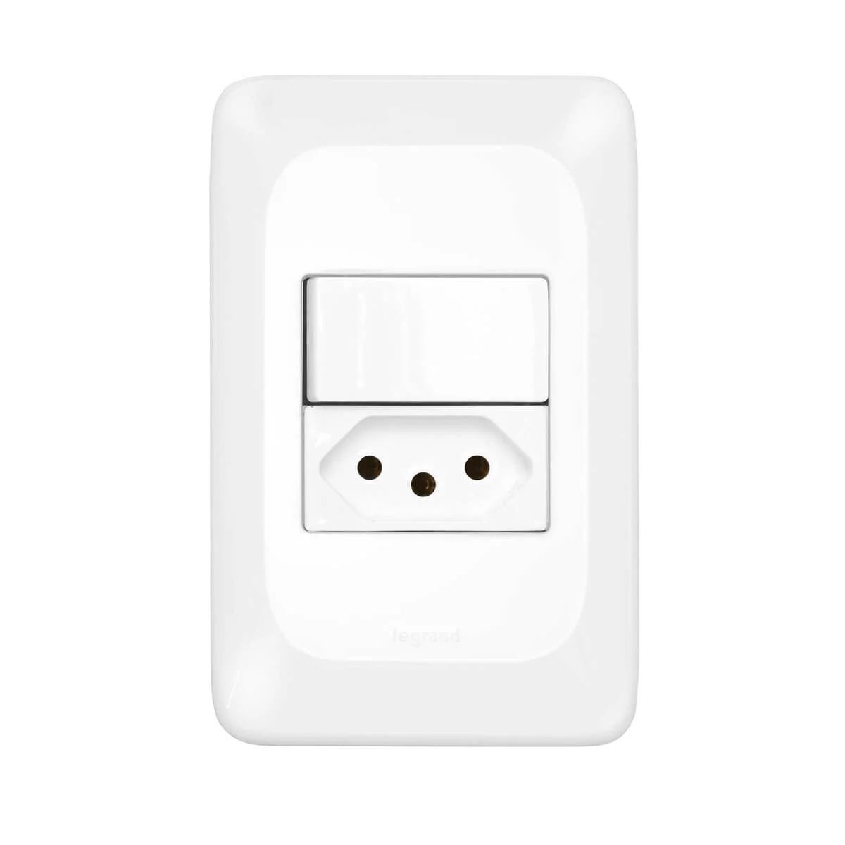 Conjunto 1 Interruptor Simples + 1 Tomada 2P+T 10A 250V Com Placa 4X2 Branco Pial Pop LGX103 Pial