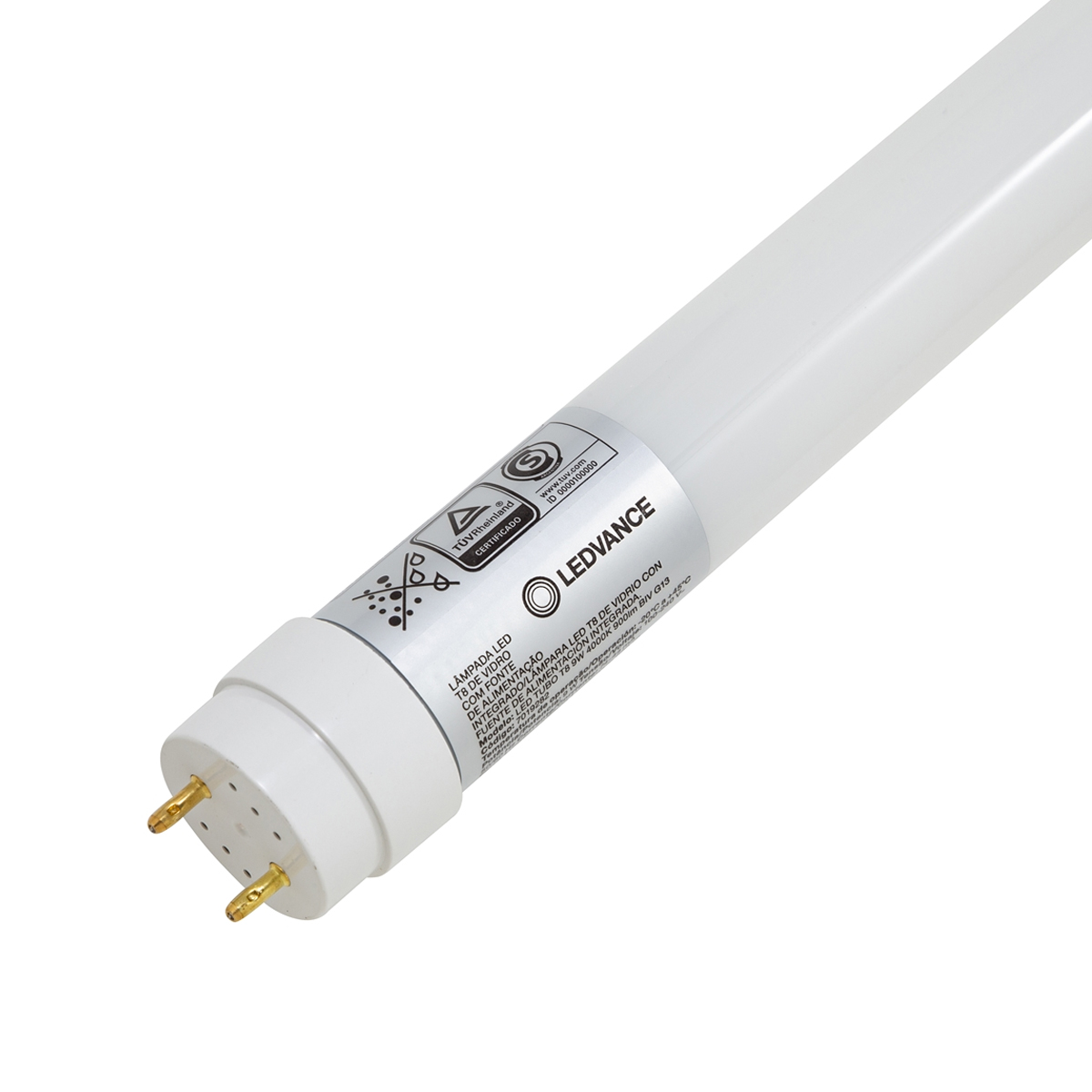 Lâmpada Led Tubular T8 9W Bivolt G13 4000K Luz Do Dia 25000H 900Lm 600Mm - Ledvance