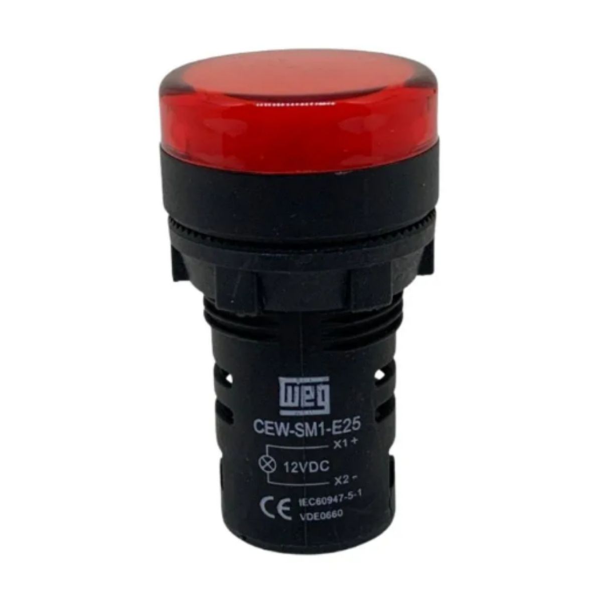 Sinaleiro Monobloco Redondo Plástico Vermelho 12Vca/Cc Led Cew 22Mm - Weg