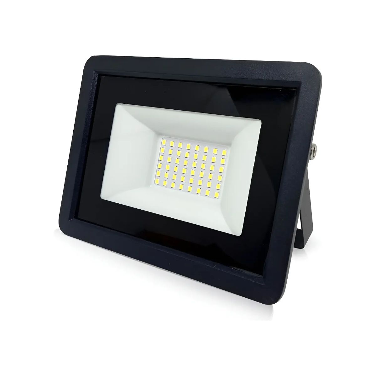 Luminária Refletor Led Retangular Sobrepor Preto 50W Bivolt 6500K Branco Frio 4500Lm Difusor Vidro Temperado 120G Ip66 - Popled