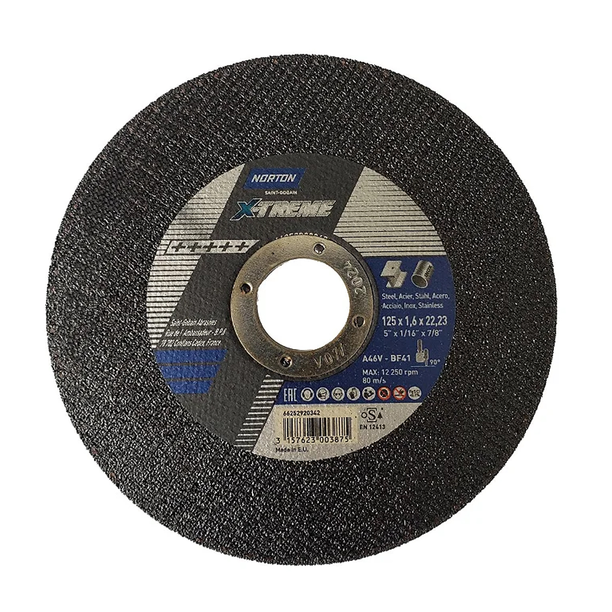 Disco De Corte Xtreme 125x1,6X22,23Mm Cx25Imp 2 Telas Aço Carbono/Inox - Norton