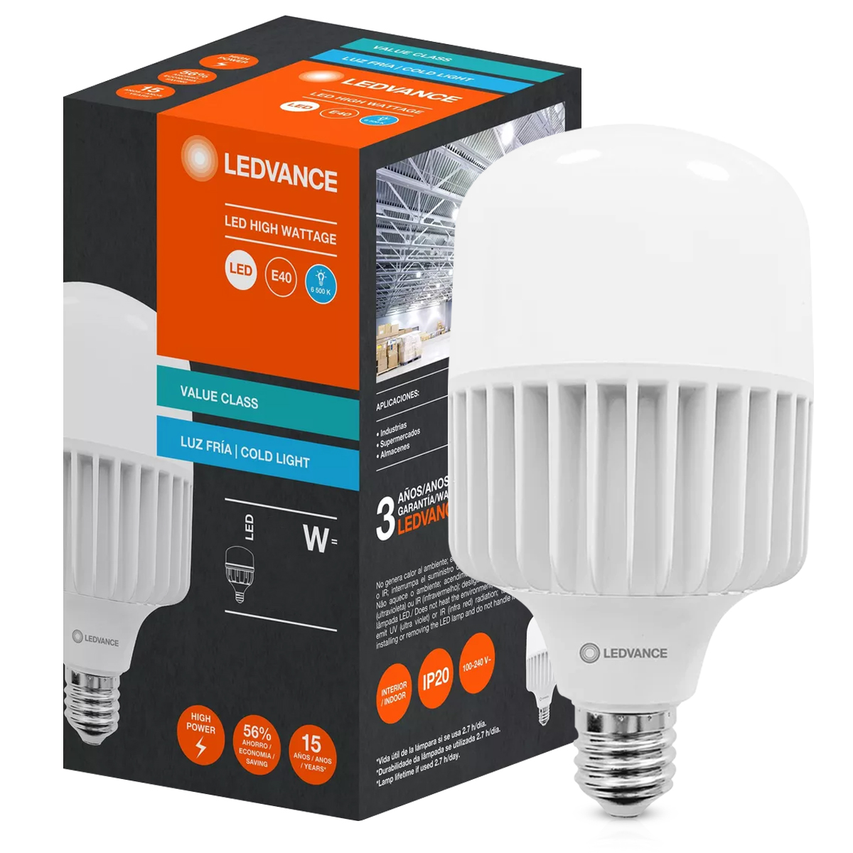 Lâmpada Led Bulbo Alta Potência 60W Bivolt E40 6500K Luz Branca 6000Lm - Ledvance