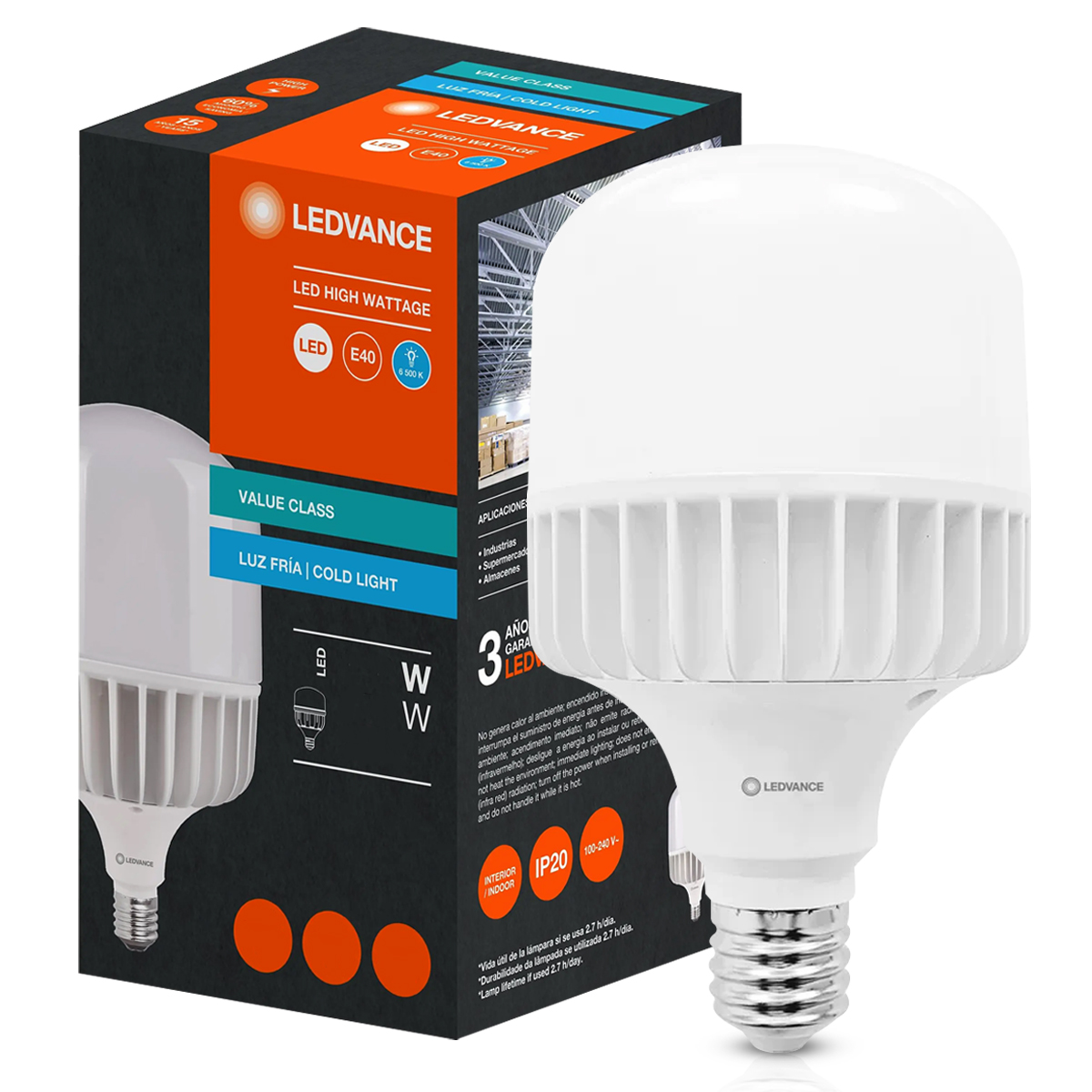 Lâmpada Led Bulbo Alta Potência 65W Bivolt E40 6500K Luz Branca 7200Lm - Ledvance