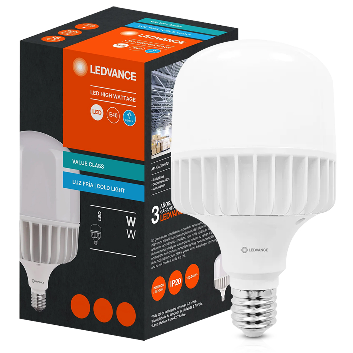 Lâmpada Led Bulbo Alta Potência 80W Bivolt E40 6500K Luz Branca 10000Lm - Ledvance