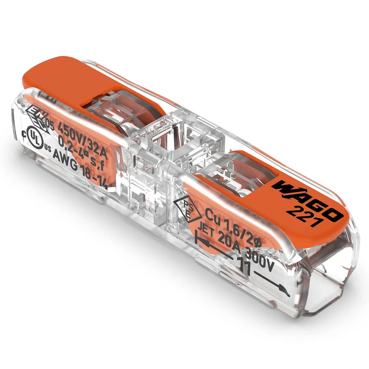 Conector Elétrico Emenda Fêmea Laranja/Transparente 2 Polos 4Mm Com Alavanca 221-2411 - Wago