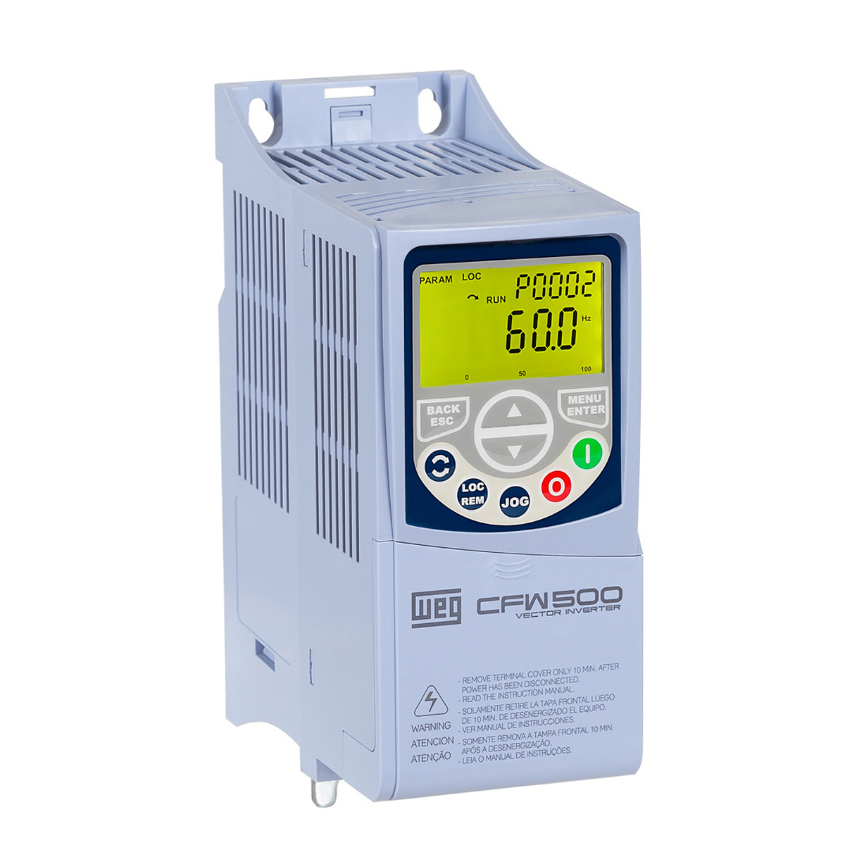 Inversor Frequência Monofásico/Trifásico 200-240V 50/60Hz 2,6A 0,55Kw CFW500A02P6B2NB20G2 - WEG