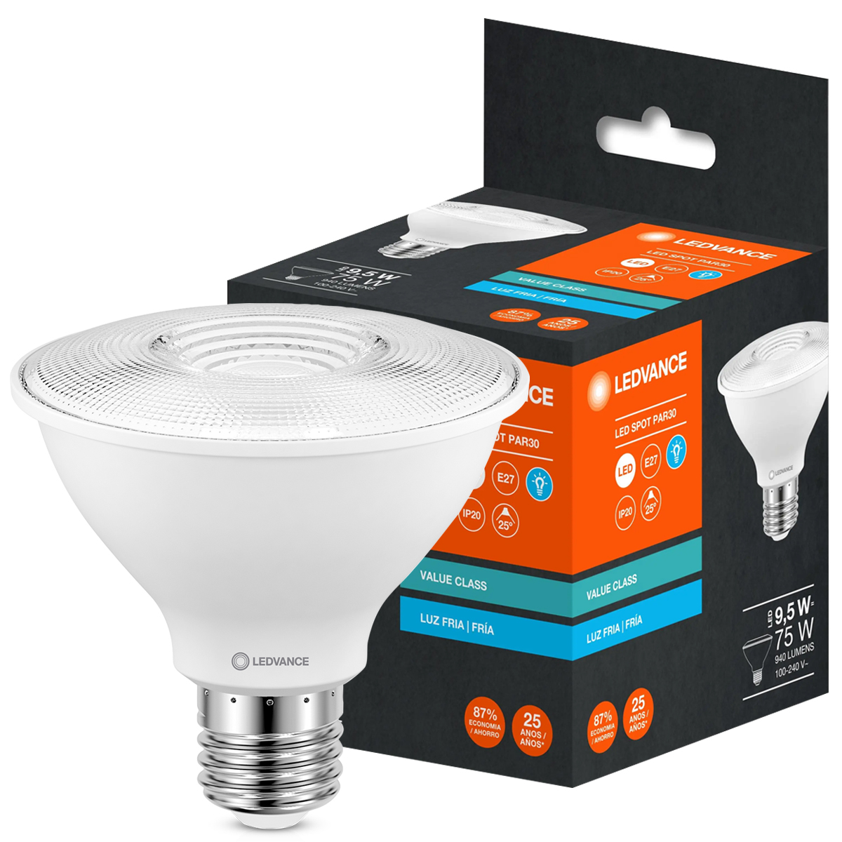 Lâmpada Led Par30 9,5W Bivolt E27 6500K Luz Branca 940Lm 25G 25000H - Ledvance