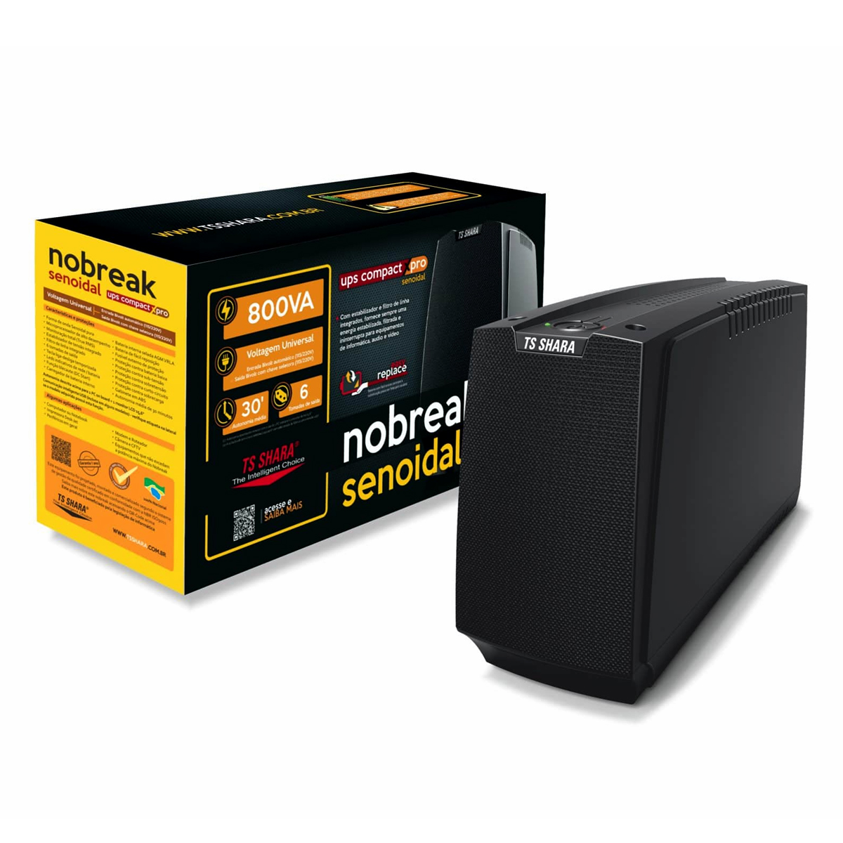 Nobreaks Ups Compact Xpro/800 Senoidal 1Bs Bivolt Auto 6 Tomadas Saída 115V/220V 7Ah - Ts Shara
