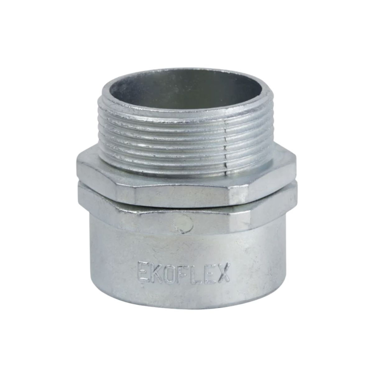 Conector Eletroduto Macho Zamak Zincado 1Pol Bsp Reto Giratório - Ekoflex