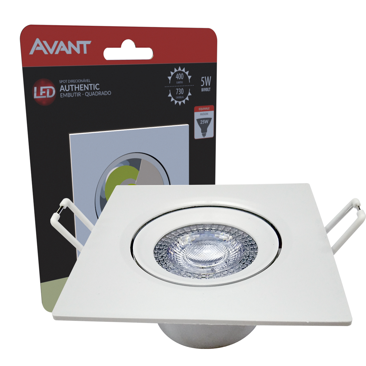 Luminária Spot Led Embutir Quadrado Branco 5W Bivolt Luz Neutra 4000K 400Lm Foco Direcionável - Avant