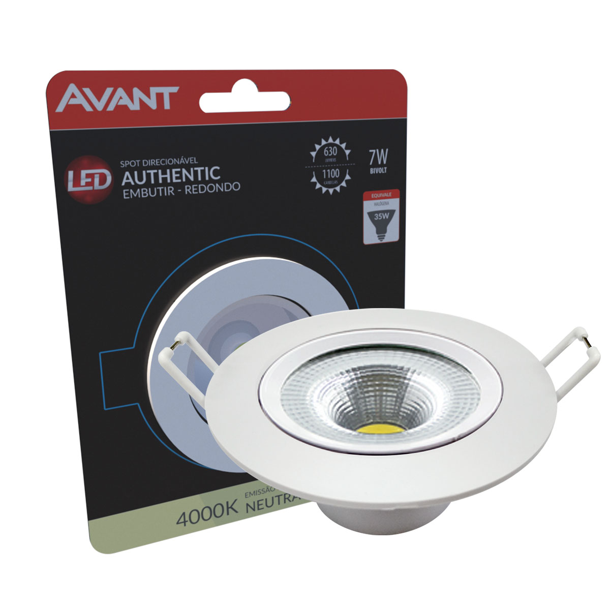 Luminária Spot Led Embutir Redondo Branco 7W Bivolt Luz Neutra 4000K 630Lm Foco Direcionável - Avant