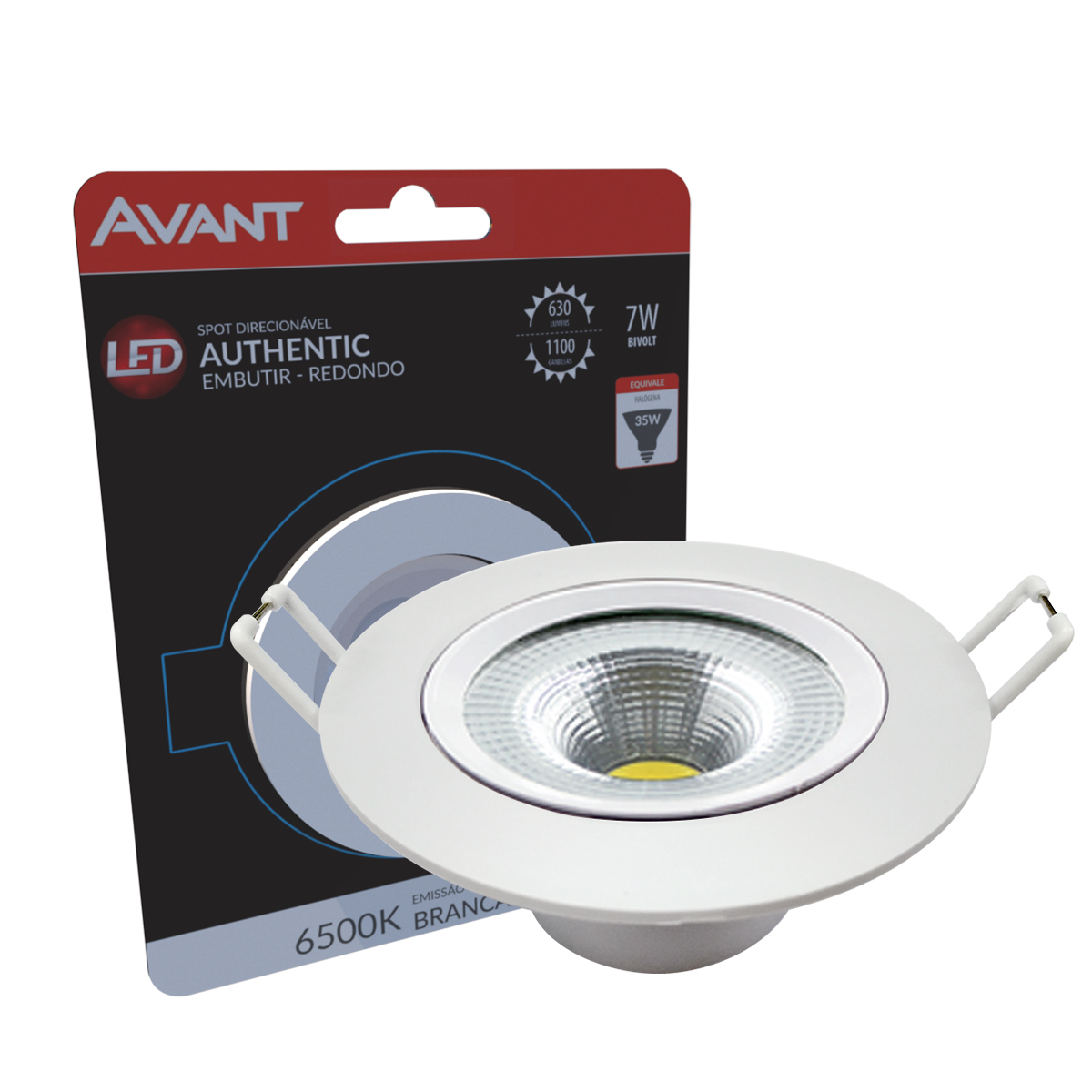 Luminária Spot Led Embutir Redondo Branco 7W Bivolt Luz Branca 6500K 630Lm - Avant
