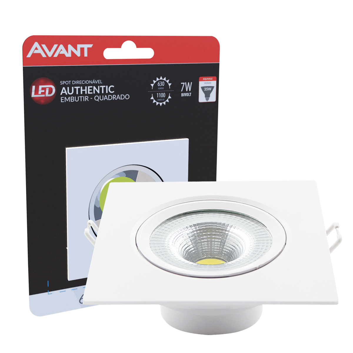 Luminária Spot Led Embutir Quadrado Branco 7W Bivolt Luz Branca 6500K 630Lm Foco Direcionável - Avant