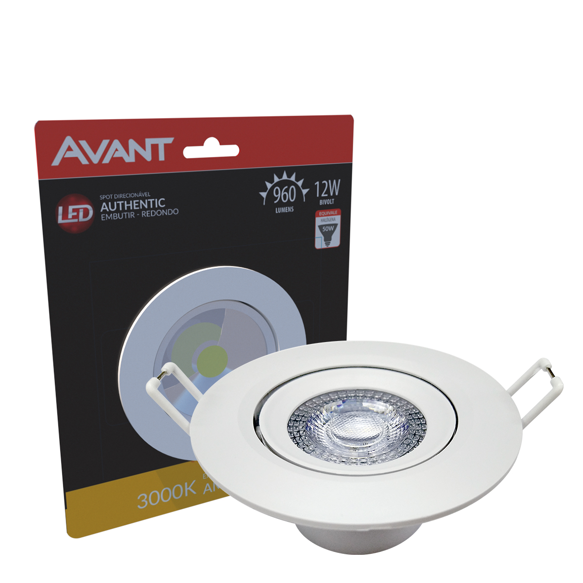 Luminária Spot Led Embutir Redondo Branco 12W Bivolt Luz Amarela 3000K 960Lm Foco Direcionável - Avant