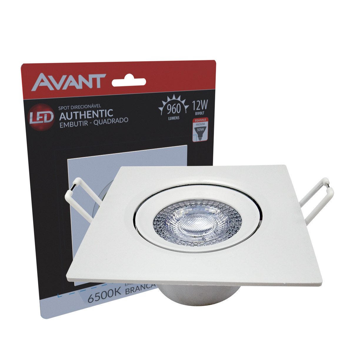 Luminária Spot Led Embutir Quadrado Branco 12W Bivolt Luz Branca 6500K 960Lm - Avant