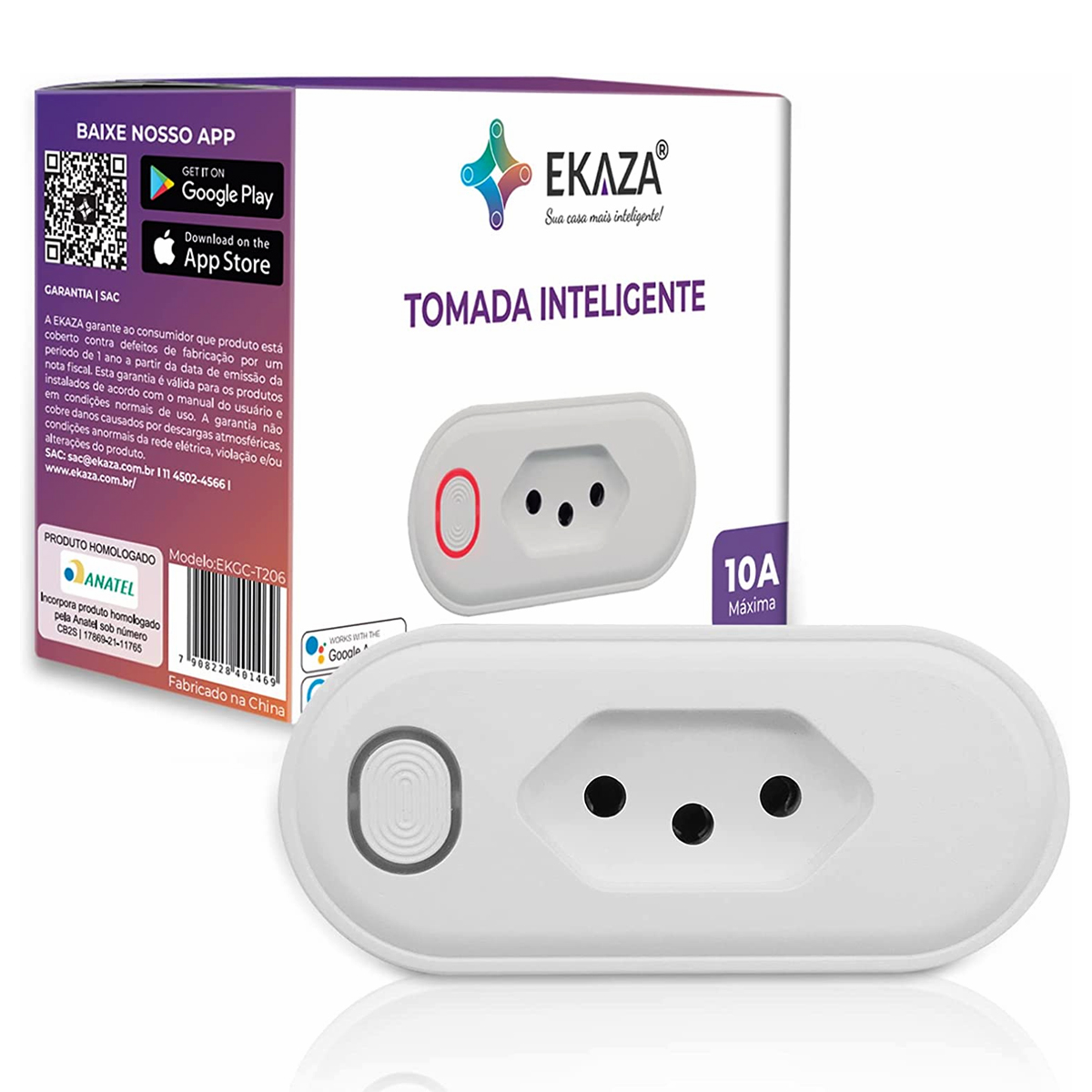 Tomada Inteligente Smart 10A Bivolt Branco Wifi Com Assistente Virtual Alexa/Google - Ekaza