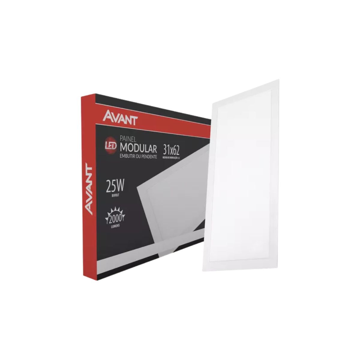 Luminária Painel Led Embutir/Pendente Retangular Branco 25W Bivolt 6500K Branco Frio 2000Lm - Avant